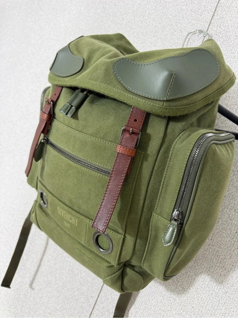 Givenchy Rider Army Green Canvas Leather Military Rucksack Backpack